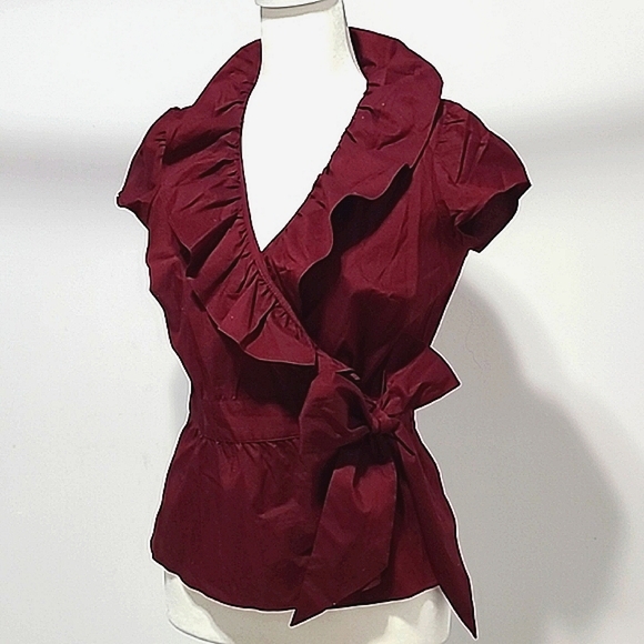 LOFT RUFFLED WINE COLOR Wrap Blouse - Picture 3 of 10